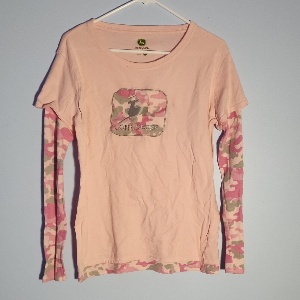 John Deere Pink Camo Long Sleeve Shirt, XL